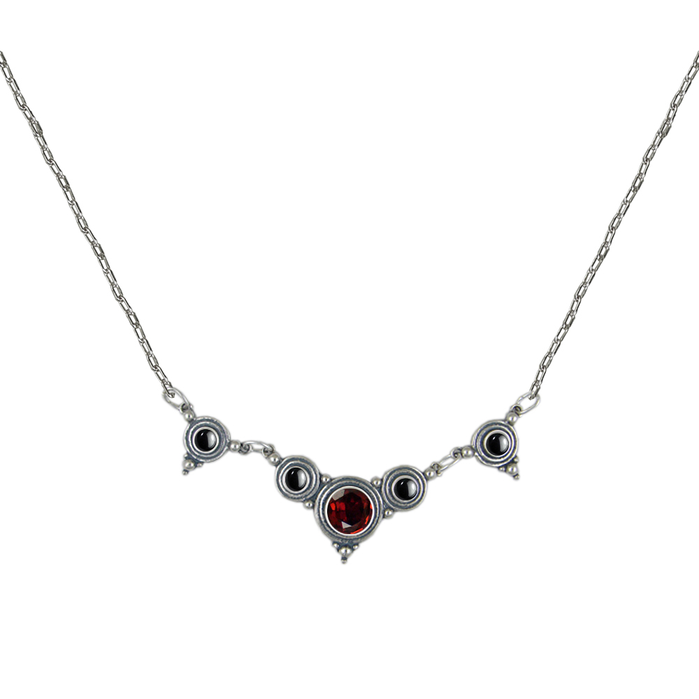 Sterling Silver Necklace With Garnet And Hematite